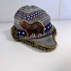 Hanna Andersson kid large youth bear knit trapper flap hat faux fur cotton lined